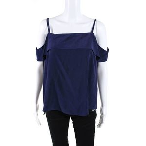 Elle Sasson Womens Silk Off The Shoulder Sleeveless Tank Top Navy Blue Size 10